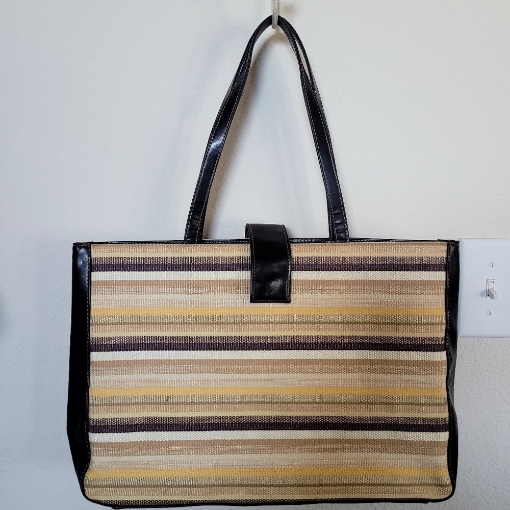 Burlap Striped Brown Tan Tote